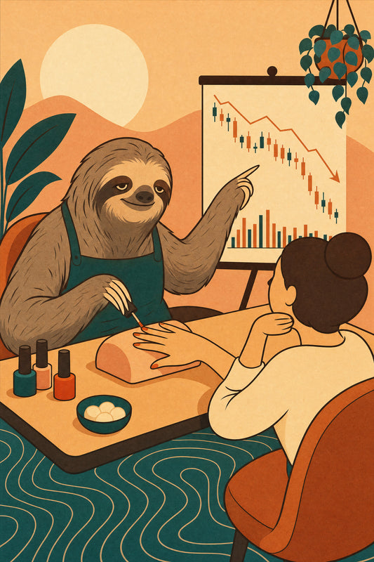 Illustration de rêve : Dans mon rêve, un paresseux me fait les ongles tout en m'expliquant que mes choix de Bourse sont désastreux