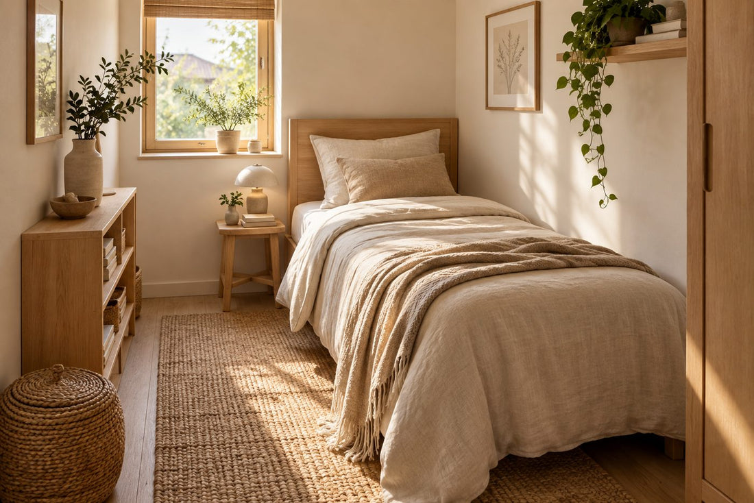 Couchage une personne en longueur 90x200 dans une chambre calme.