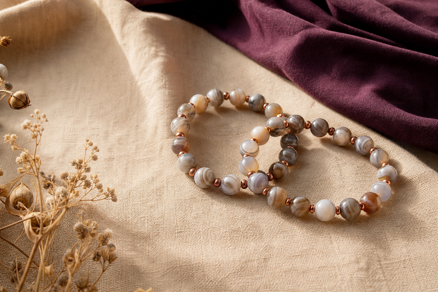 Bracelets en agate naturelle aux bandes douces, faits main