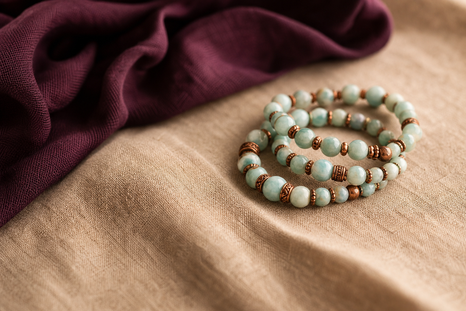 Bracelets en amazonite vert-bleu, faits main