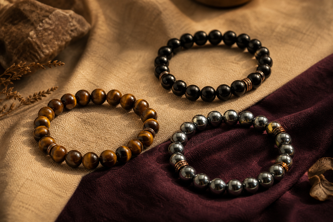 Pack Protection : 3 bracelets obsidienne, oeil de tigre, hematite, faits main