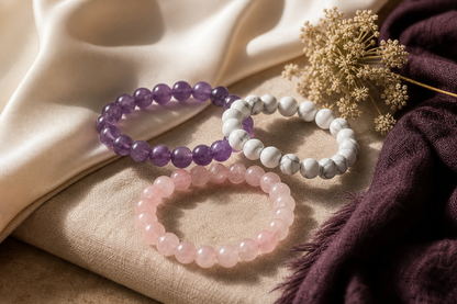 Pack Serenite : 3 bracelets amethyste, howlite, quartz rose, faits main