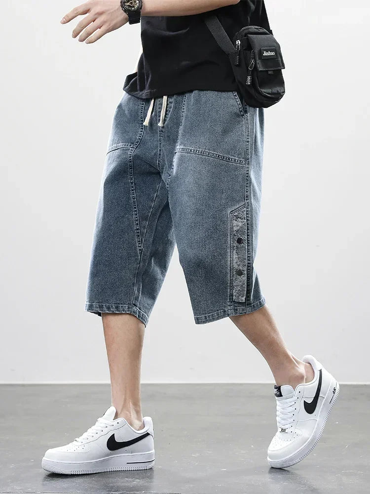 Pantacourt Homme en Denim — coupe ample — Bleu délavé