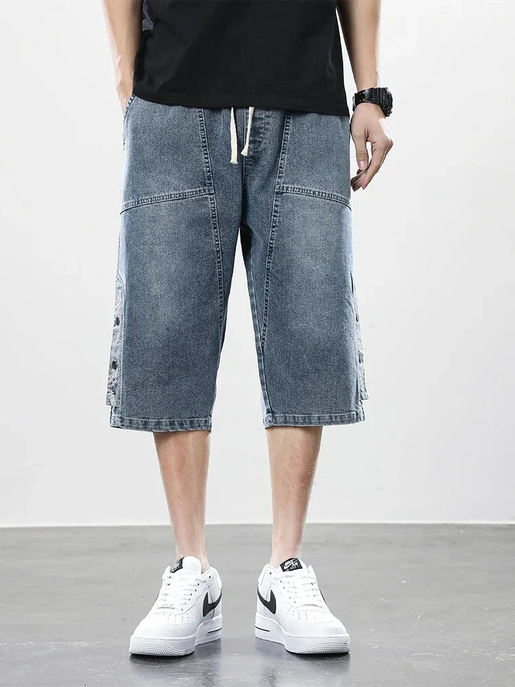 Pantacourt Homme en Denim — coupe ample — Bleu délavé