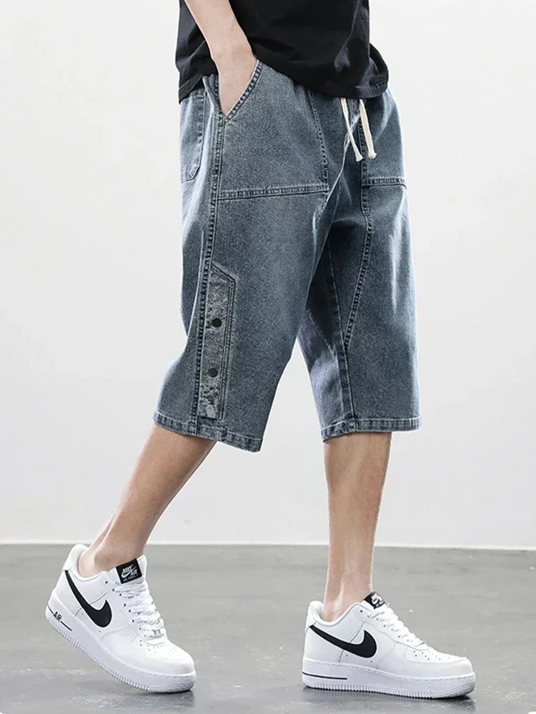 Pantacourt Homme en Denim — coupe ample — Bleu délavé