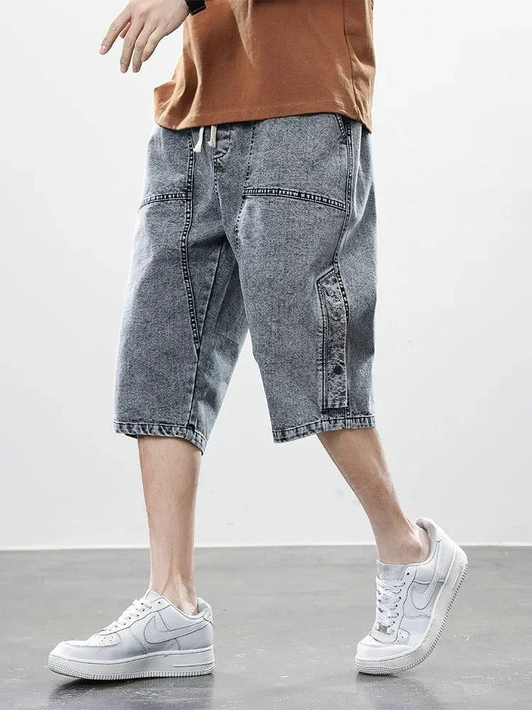 Pantacourt Homme en Denim — coupe ample — Bleu délavé