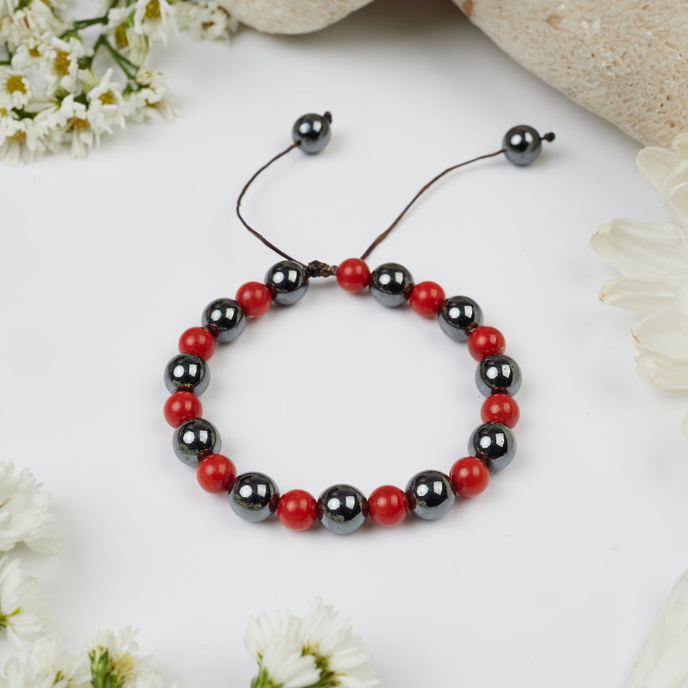 bracelet hematite corail 8mm