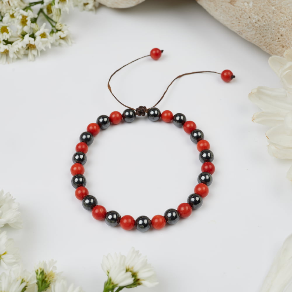 bracelet hematite corail 6mm