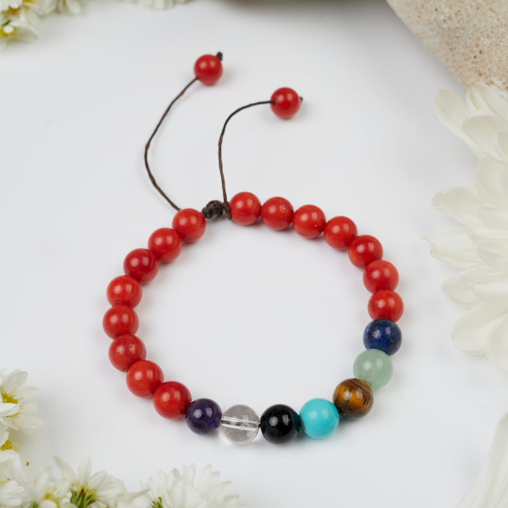 bracelet 7 chakras corail 8mm