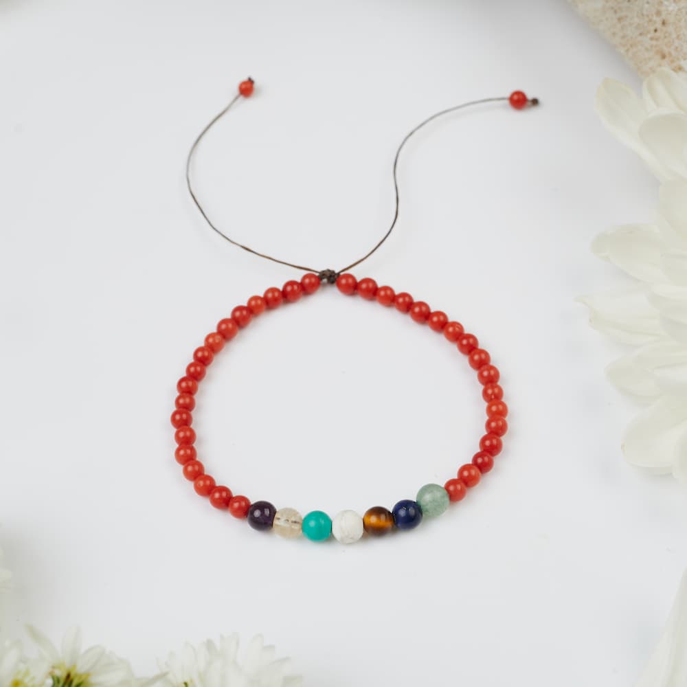 bracelet 7 chakras corail 4mm