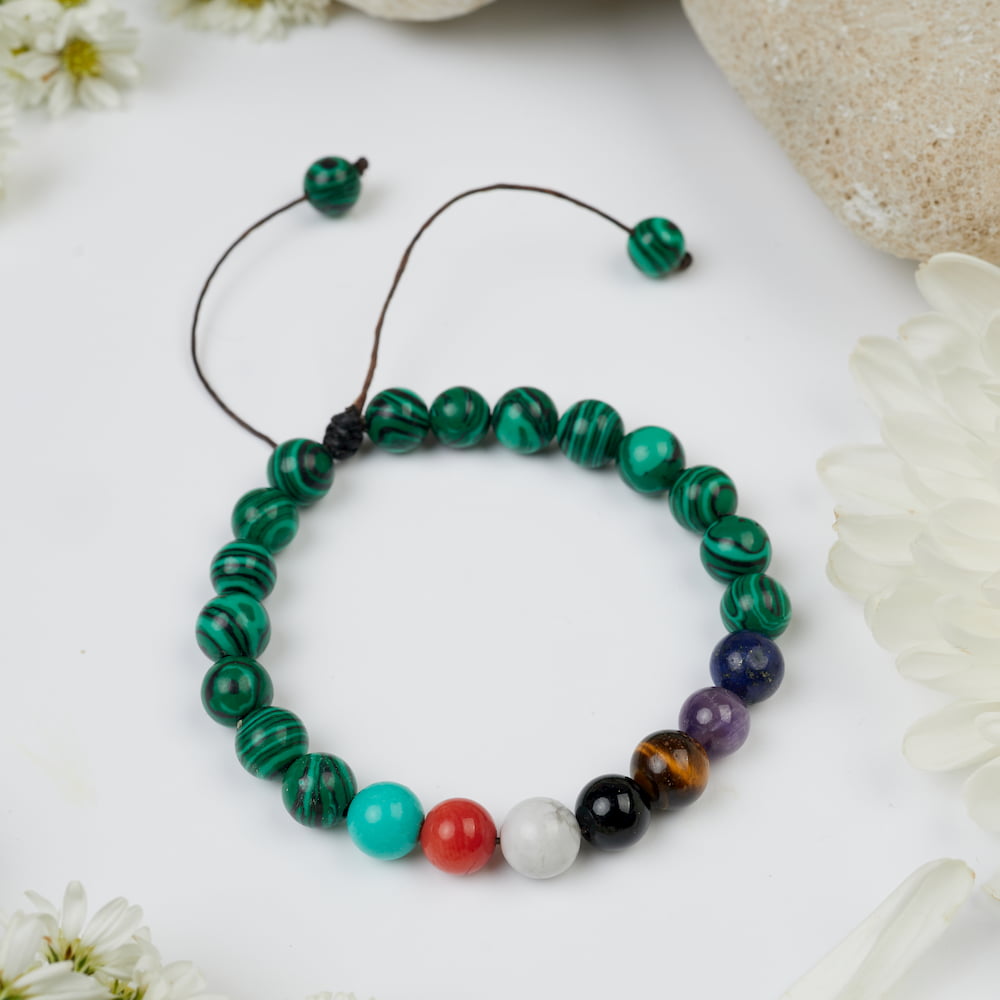 bracelet 7 chakras malachite 8mm