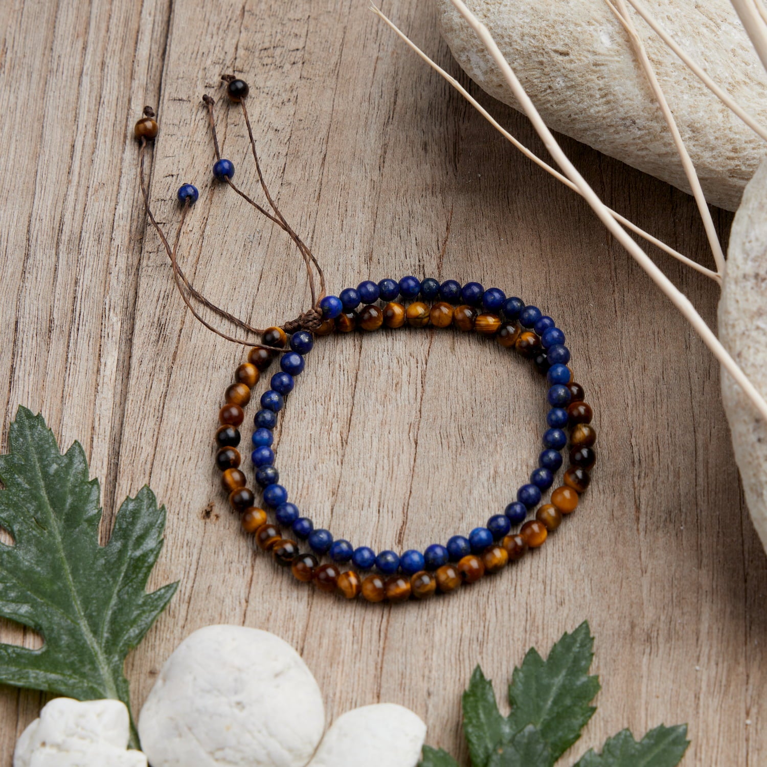 bracelet couple lapis lazuli oeil de tigre 4mm