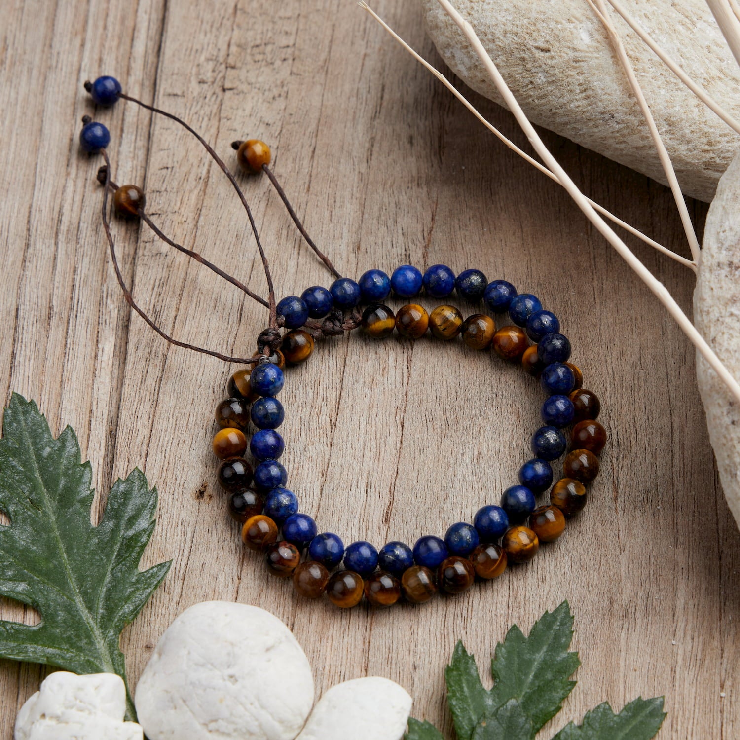 bracelet couple lapis lazuli oeil de tigre 6mm