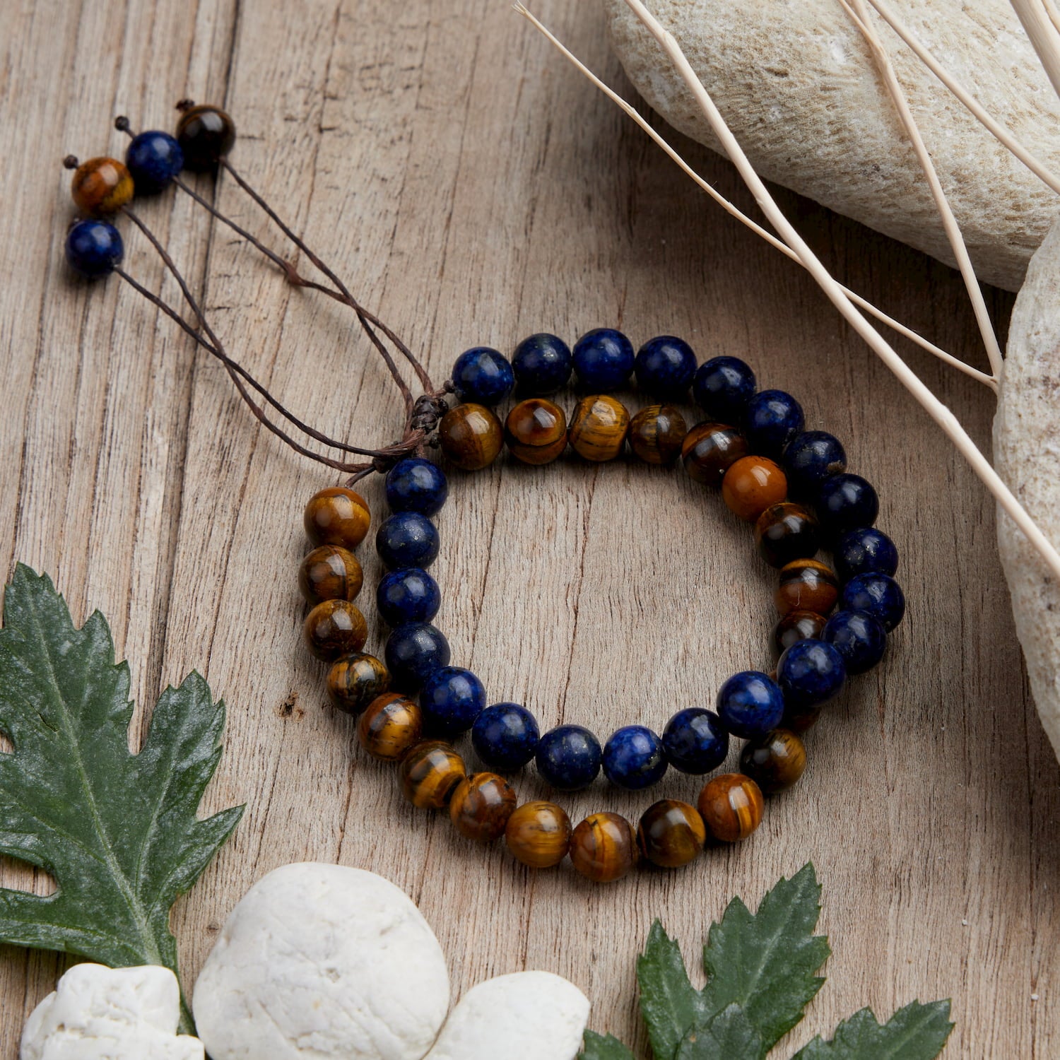 bracelet couple lapis lazuli oeil de tigre 8mm