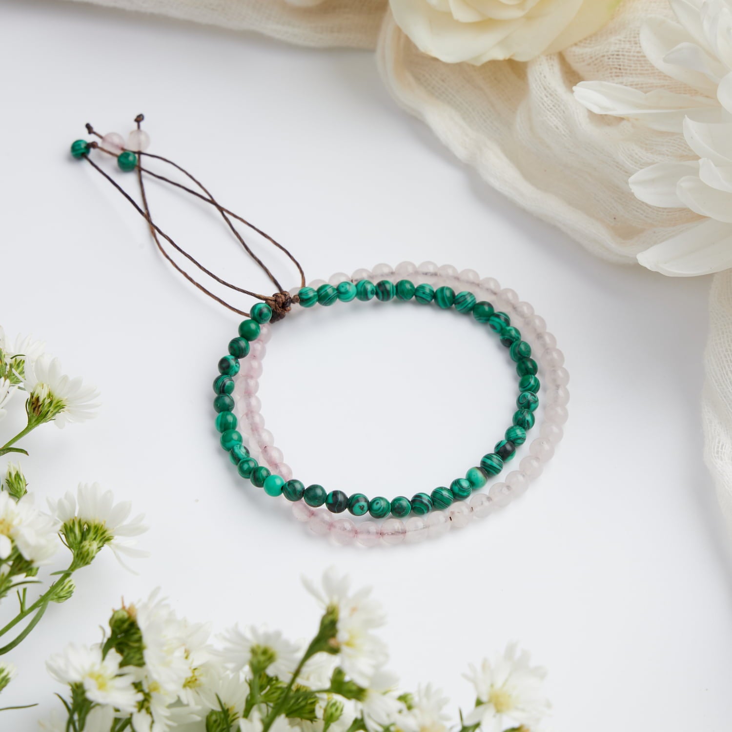 bracelet couple malachite quartz 4mm