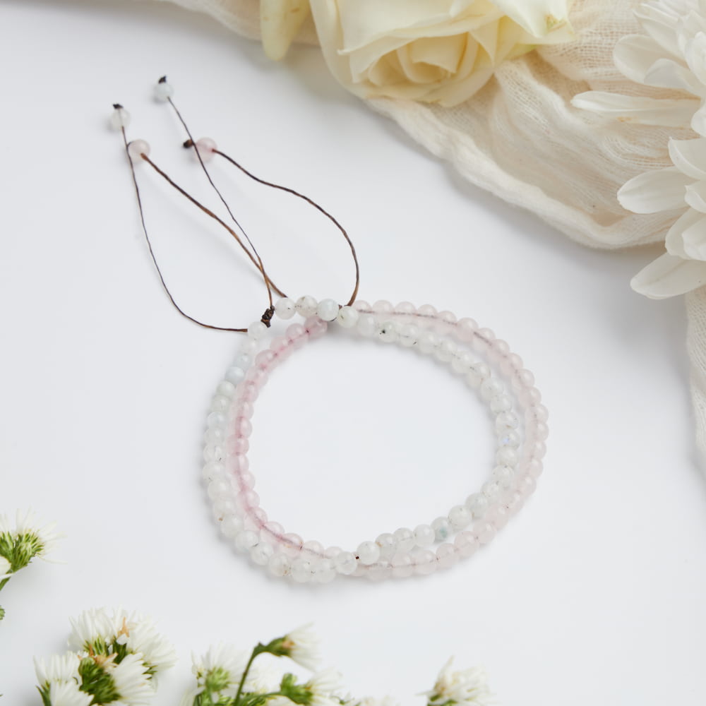 bracelet couple pierre lune quartz rose