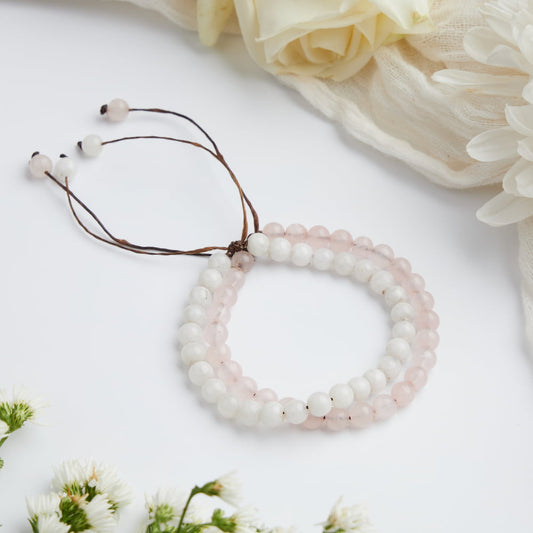 bracelet couple pierre lune quartz rose