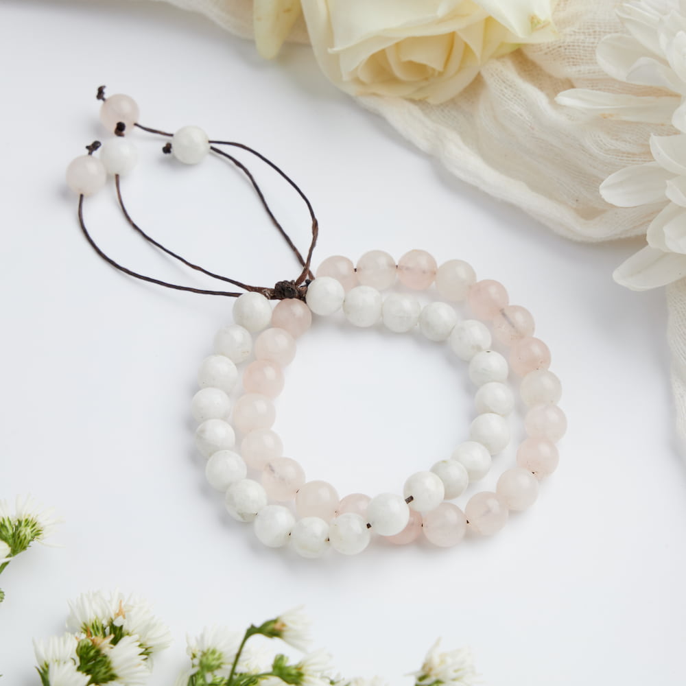 bracelet couple pierre lune quartz rose