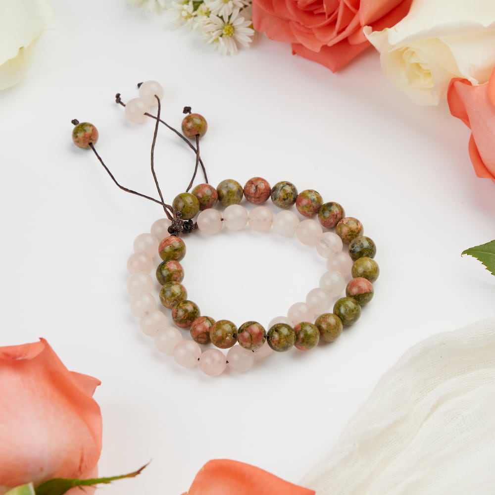 bracelet de couple unakite quartz rose