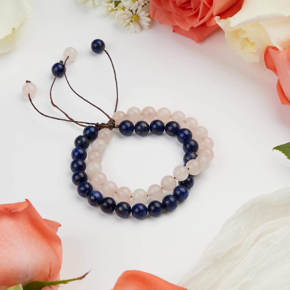 bracelet de couple lapis lazuli quartz rose