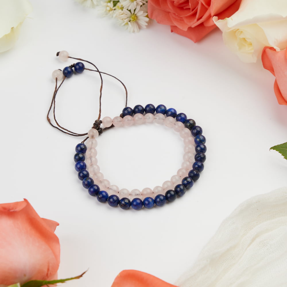 bracelet de couple lapis lazuli quartz rose