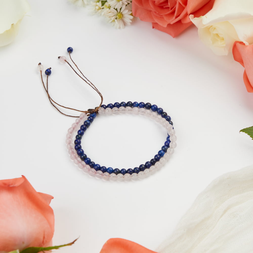 bracelet de couple lapis lazuli quartz rose