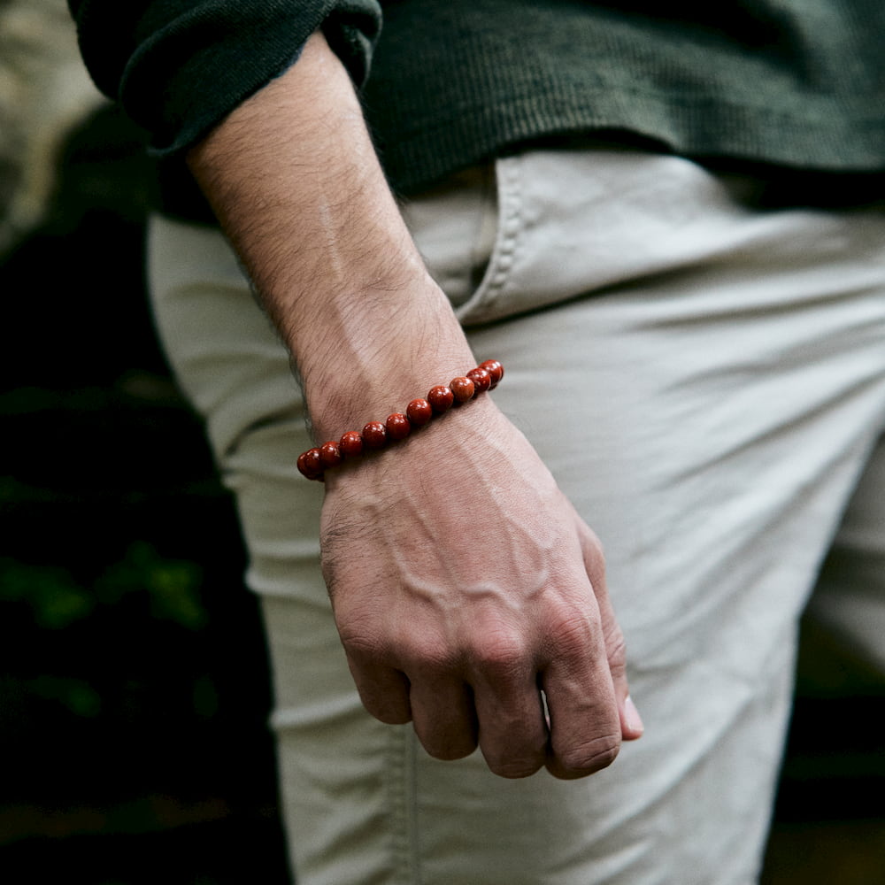 bracelet jaspe rouge homme