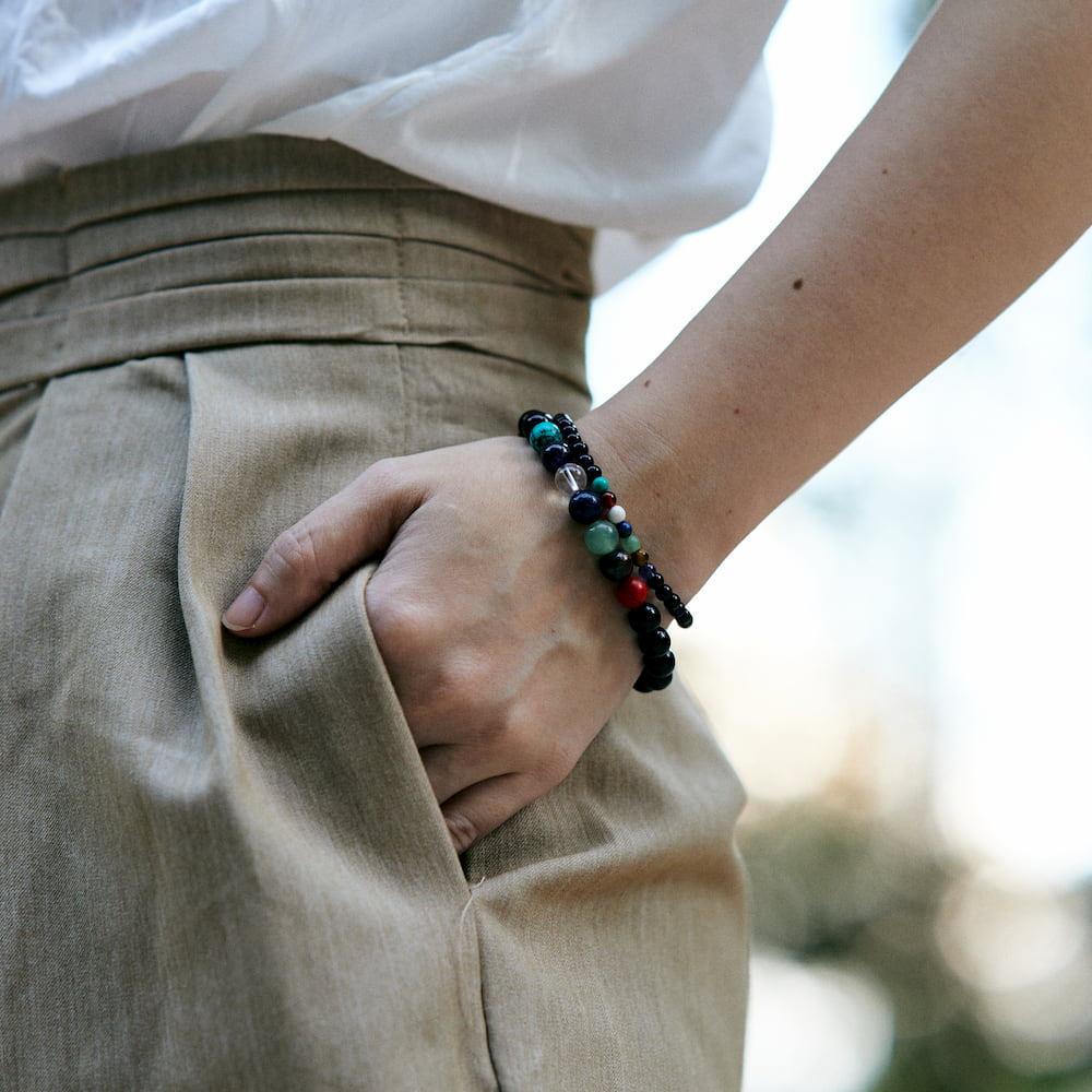 bracelet 7 chakras onyx femme