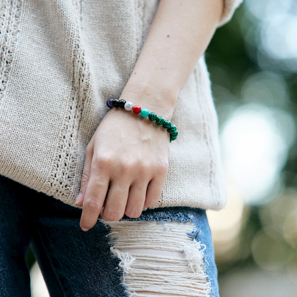 bracelet 7 chakras malachite femme